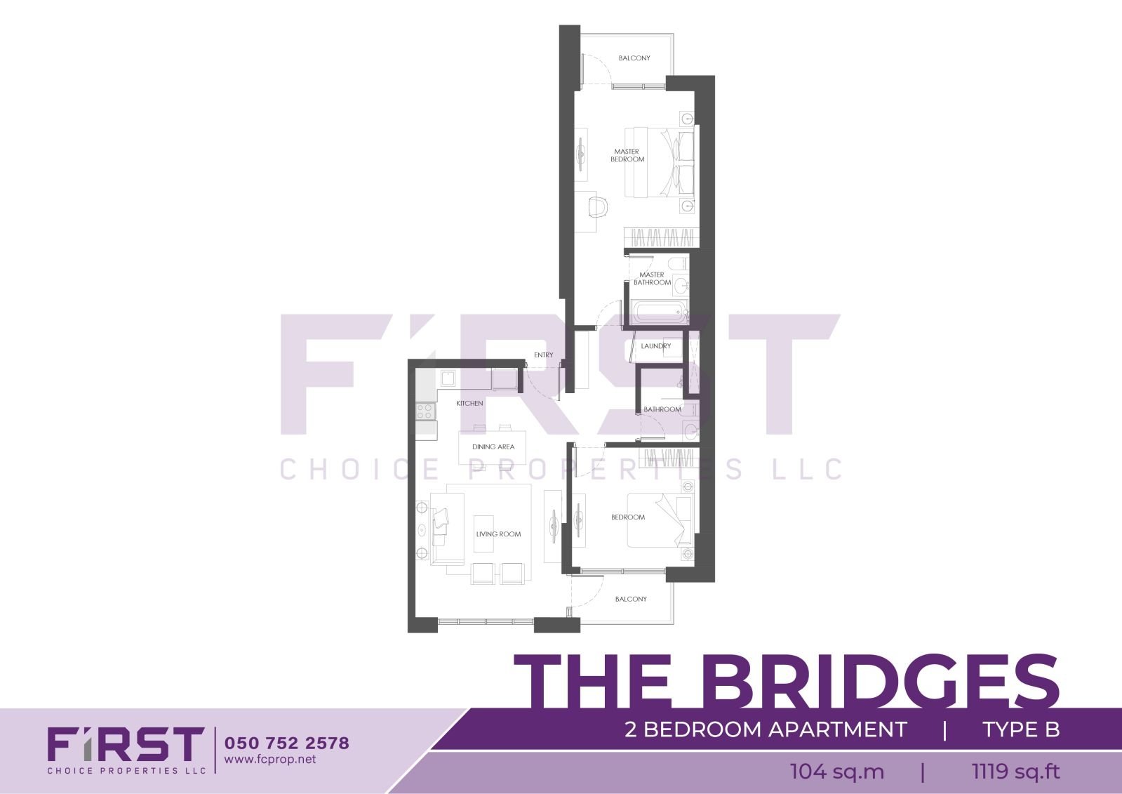Floor Plan of 2 Bedroom Apartment Type B in The Bridges Al Reem Island Abu Dhabi UAE 104 sq.m 1119 sq.ft.jpg