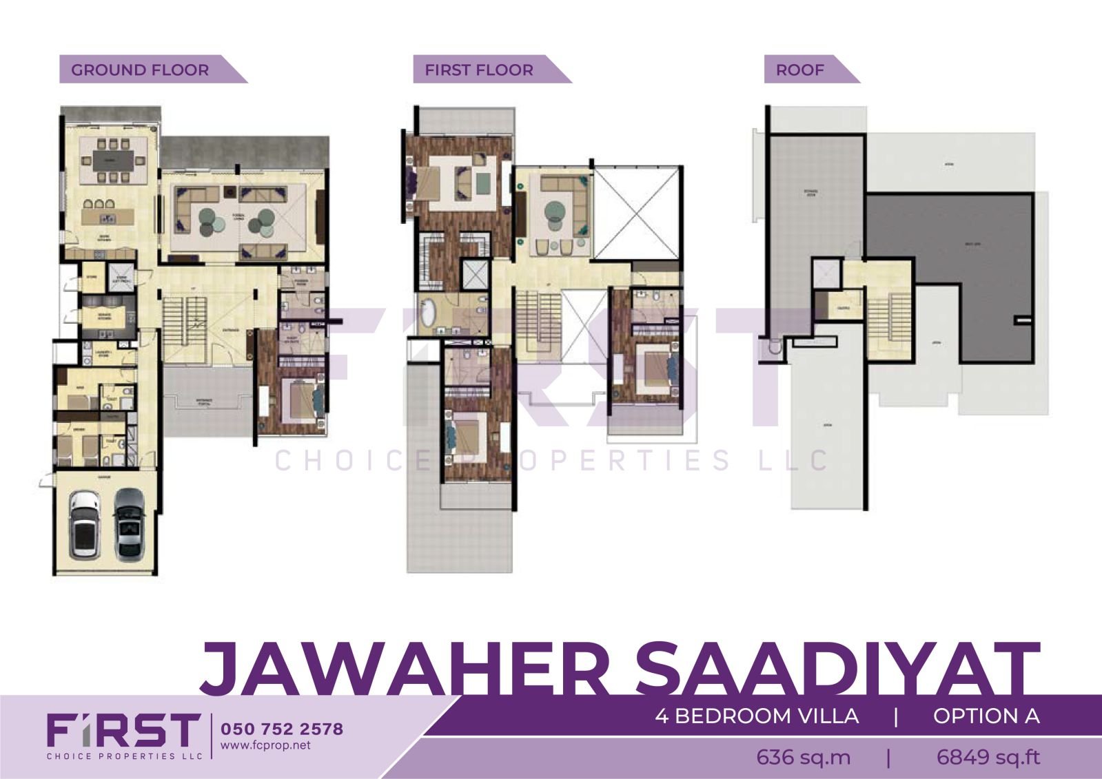 Floor Plan of 4 Bedroom Villa Option A in Jawaher Saadiyat Saadiyat Island Abu Dhabi UAE 636 sq.m 6849 sq.ft.jpg