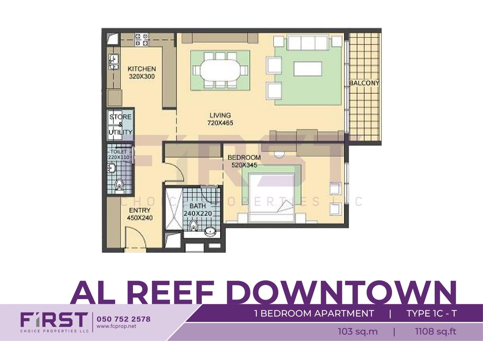 Floor Plan of 1 Bedroom Apartment TYPE 1C-T in Al Reef Downtown Al Reef Abu Dhabi UAE 103 sq.m 1108 sq.ft.jpg