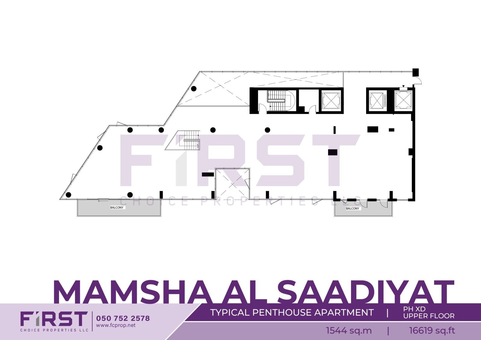 Floor Plan of Typical Penthouse Apartment  PH XD Upper Floor in Mamsha Al Saadiyat Abu Dhabi UAE 1544 sq.m 16619 sq.ft.jpg