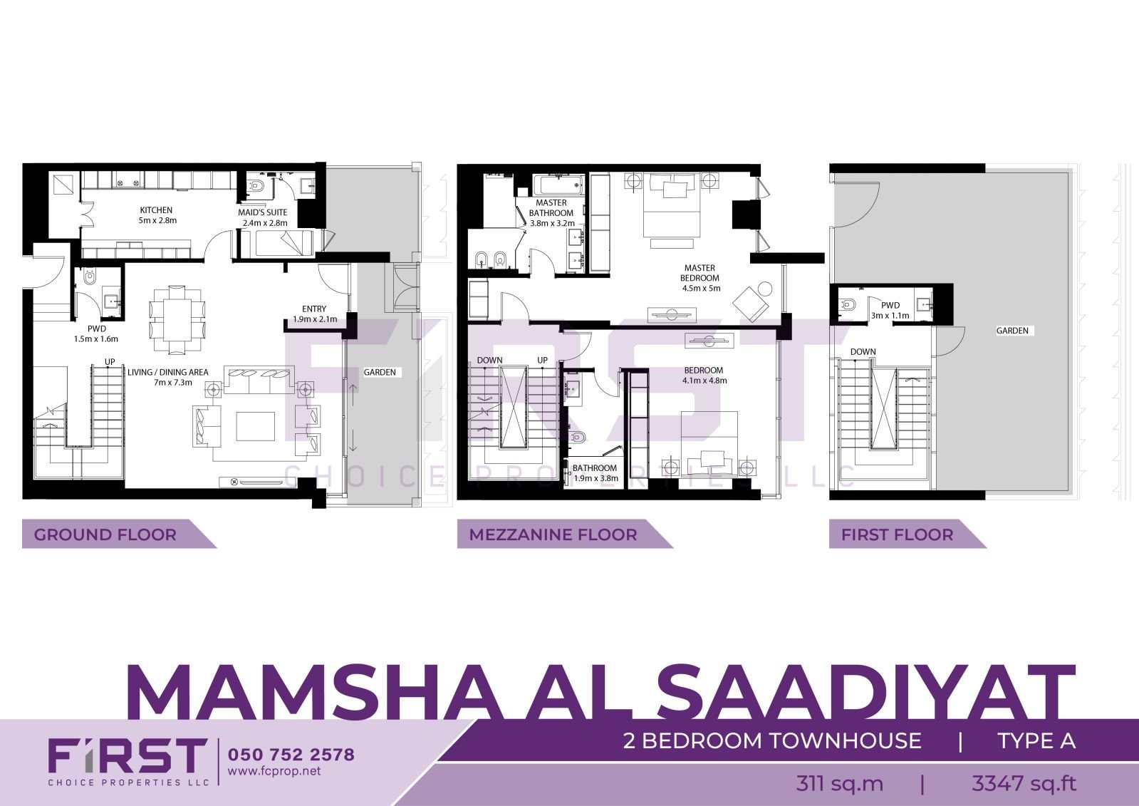 Floor Plan of 2 Bedroom Townhouse Type A in Mamsha Al Saadiyat Abu Dhabi UAE 311 sq.m 3347 sq.ft.jpg