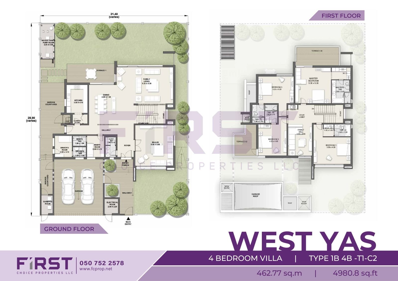 Floor Plan of 4 Bedroom VIlla TYPE 1B 4B-T1-C2 in West Yas Yas Island Abu Dhabi UAE 462.77 sq.m 4980.8 sq.ft.jpg