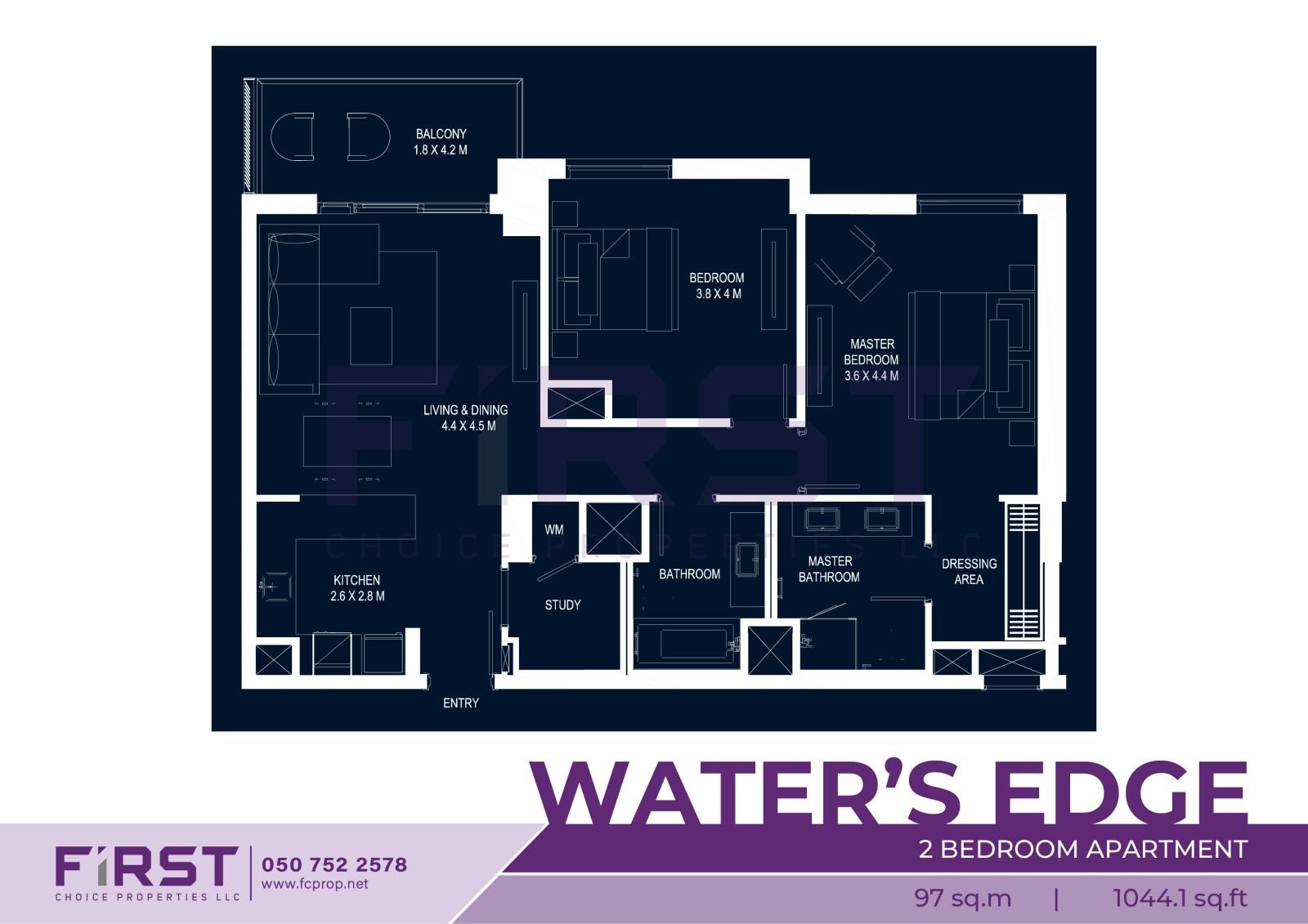 Floor Plan of 2 Bedroom Apartment in Water's Edge Yas Island Abu Dhabi UAE 97 sq.m 1044.1 sq.ft.jpg