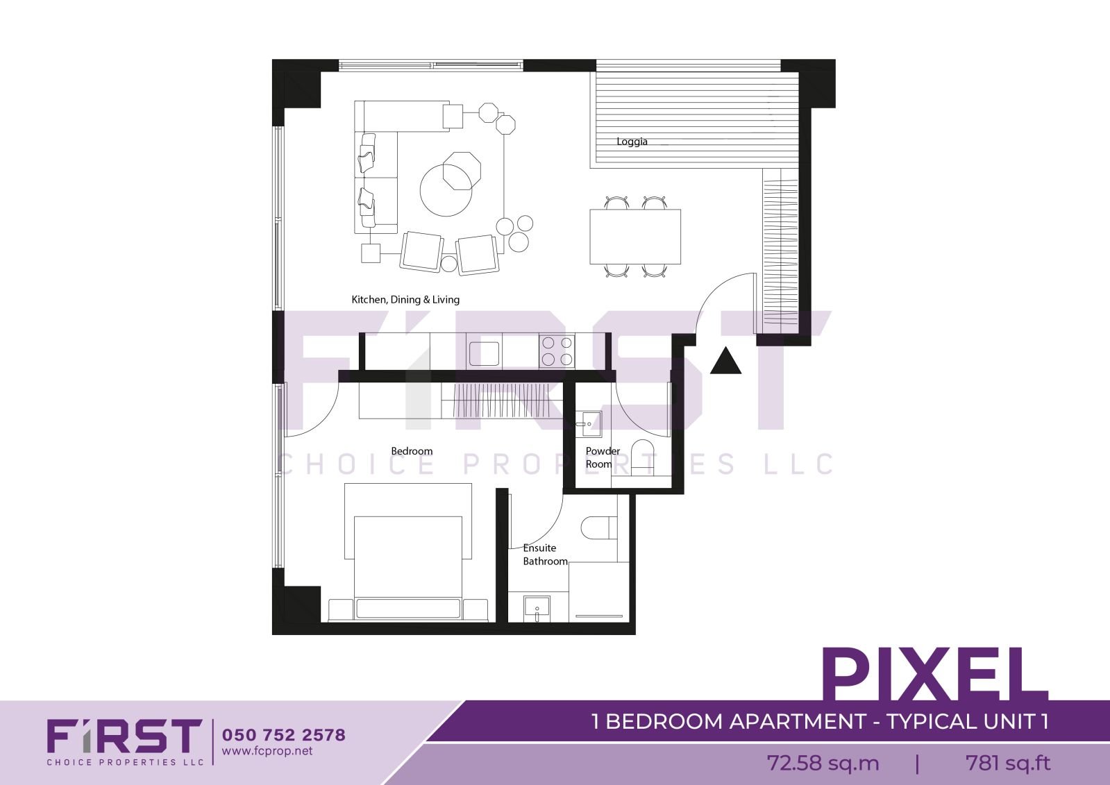Floor Plan of 1 Bedroom Apartment Typical Unit 1 in Pixel Al Reem Island Abu Dhabi UAE 72.58 sq.m 781 sq.ft.jpg