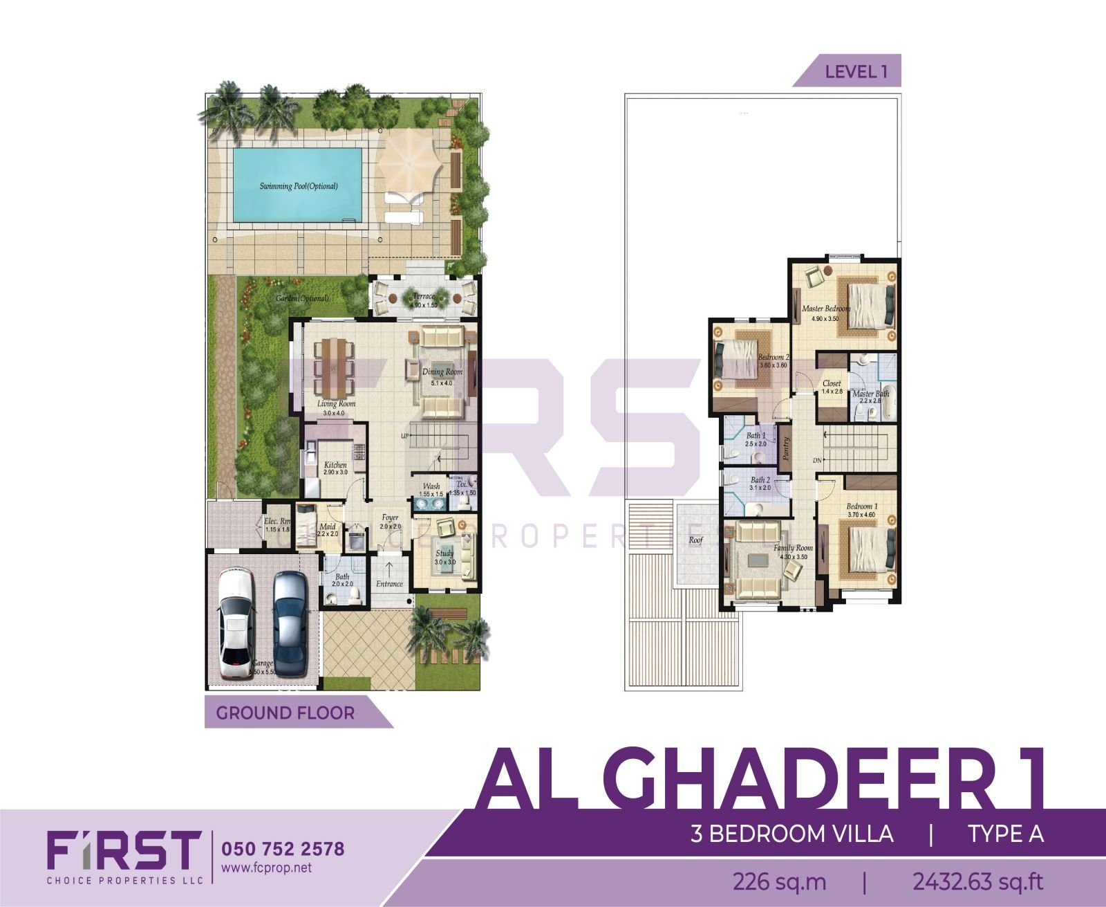 Floor Plan of 3 Bedroom Villa Type A in Al Ghadeer Phase 1 Abu Dhabi UAE 226 sq.m 2432.63 sq.ft.jpg