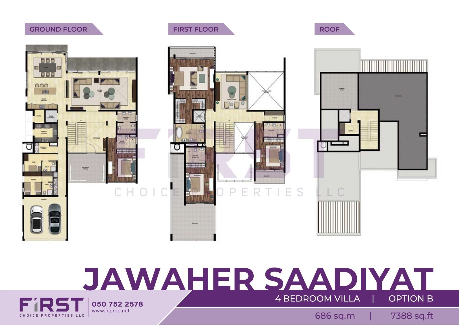 Floor Plan of 4 Bedroom Villa Option B in Jawaher Saadiyat Saadiyat Island Abu Dhabi UAE 686 sq.m 7388 sq.ft.jpg