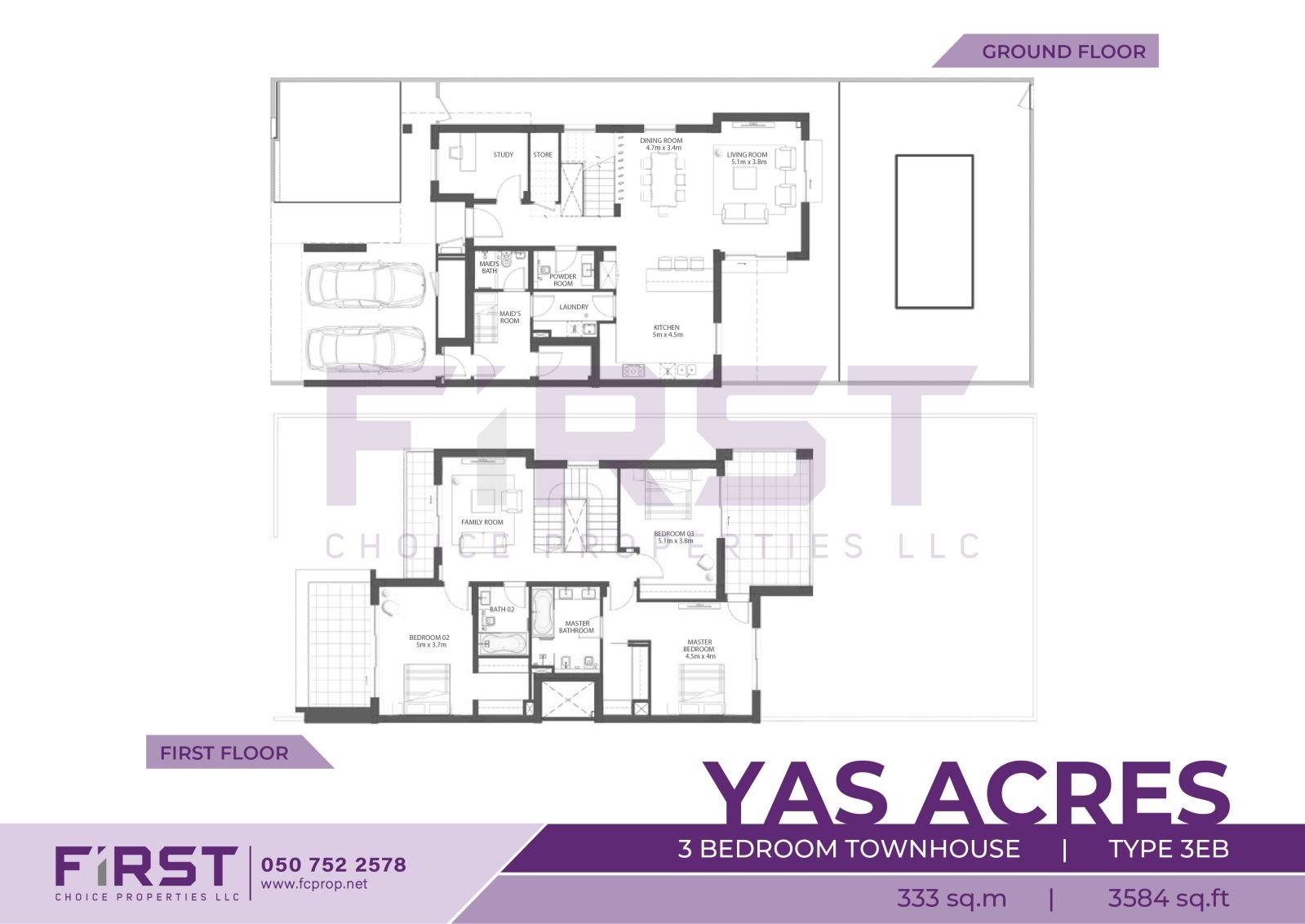 Floor Plan of 3 Bedroom Townhouse Type 3EB in Yas Acres Yas Island Abu Dhabi UAE 333 sq.m 3584 sq.ft .jpg