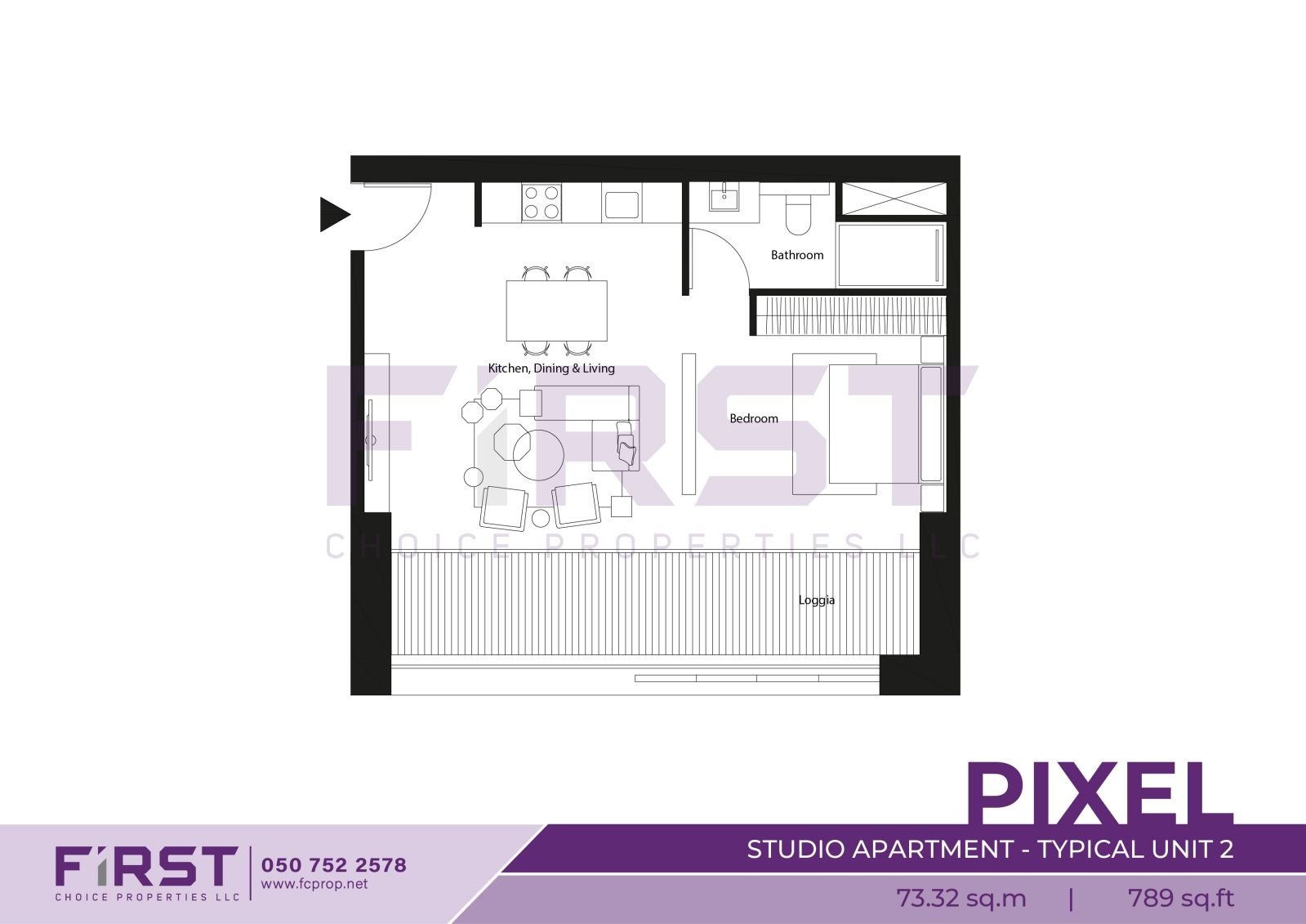 Floor Plan of Studio Apartment Typical Unit 2 in Pixel Al Reem Island Abu Dhabi UAE 73.32 sq.m 789 sq.ft.jpg