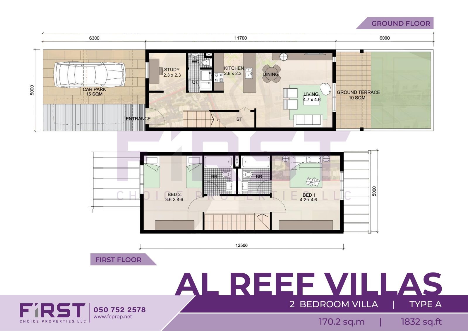 Floor Plan of 2 Bedroom Villa Type A in Al Reef Villas Al Reef Abu Dhabi UAE 170.2 sq.m 1832 sq.ft.jpg