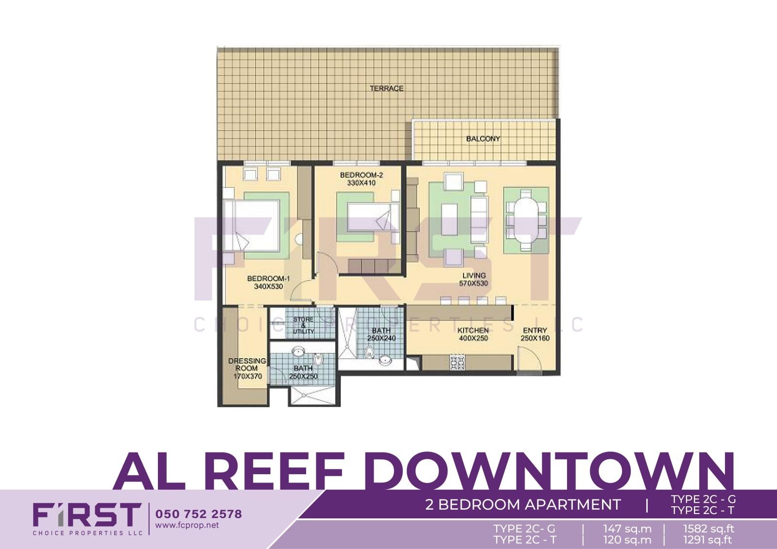 Floor Plan of 2 Bedroom Apartment TYPE 2C-G in Al Reef Downtown Al Reef Abu Dhabi UAE 147 sq.m - 1582 sq.ft T 120sq.m - 1921 sq.ft.jpg