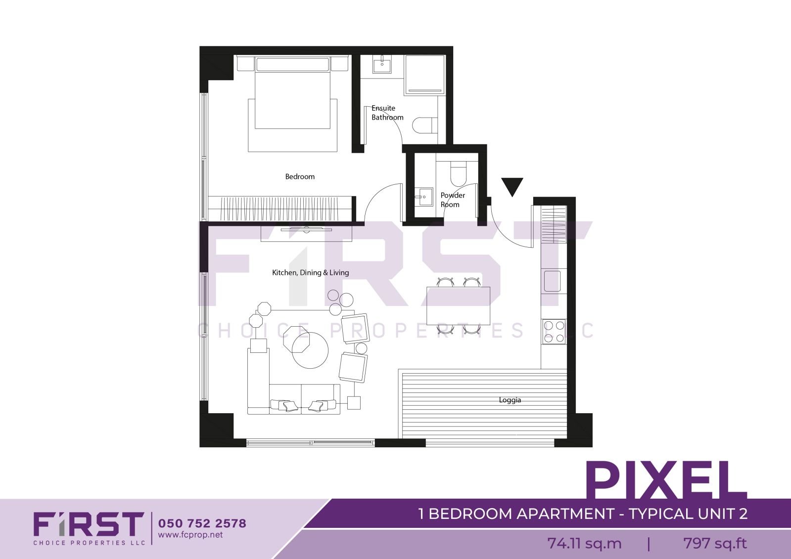 Floor Plan of 1 Bedroom Apartment Typical Unit 2 in Pixel Al Reem Island Abu Dhabi UAE 74.11 sq.m 797 sq.ft.jpg
