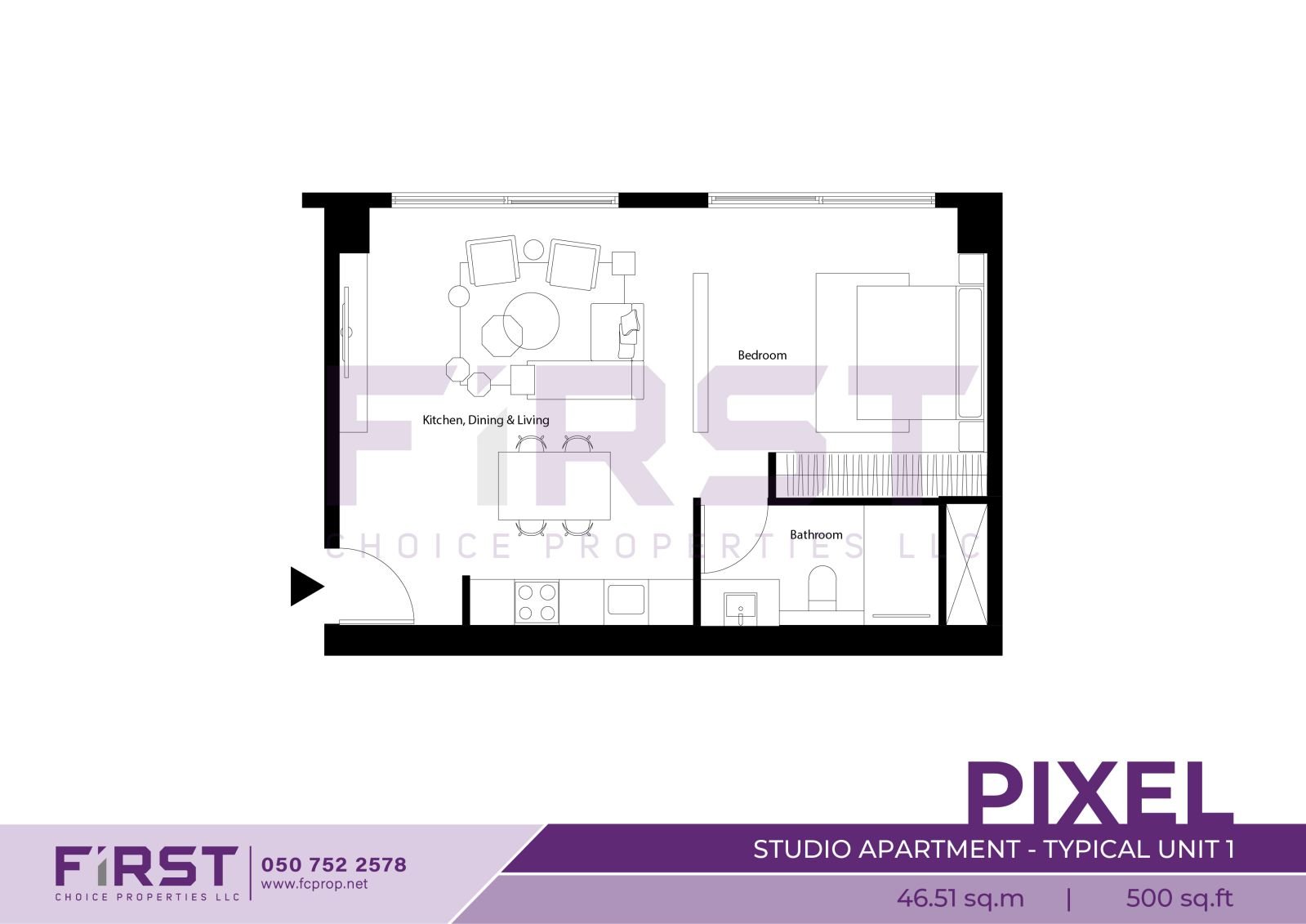 Floor Plan of Studio Apartment Typical Unit 1 in Pixel Al Reem Island Abu Dhabi UAE 46.51 sq.m 500 sq.ft.jpg