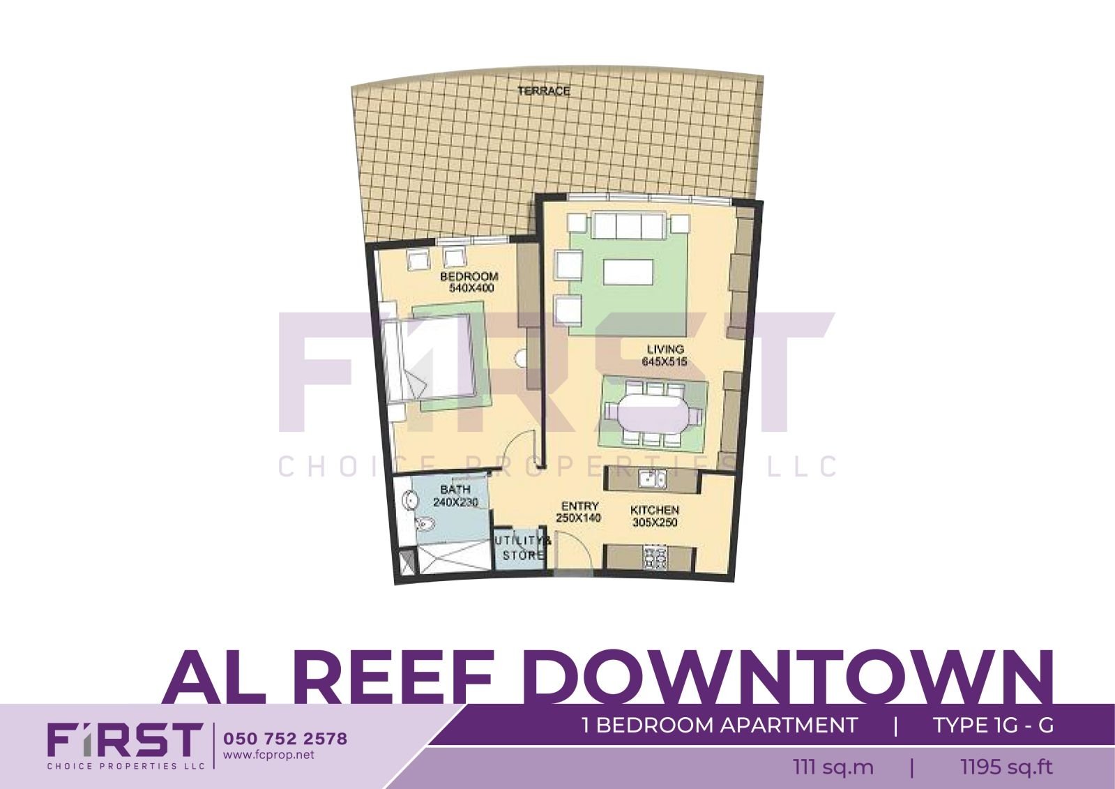 Floor Plan of 1 Bedroom Apartment TYPE 1G-G in Al Reef Downtown Al Reef Abu Dhabi UAE 111 sq.m 1195 sq.ft.jpg