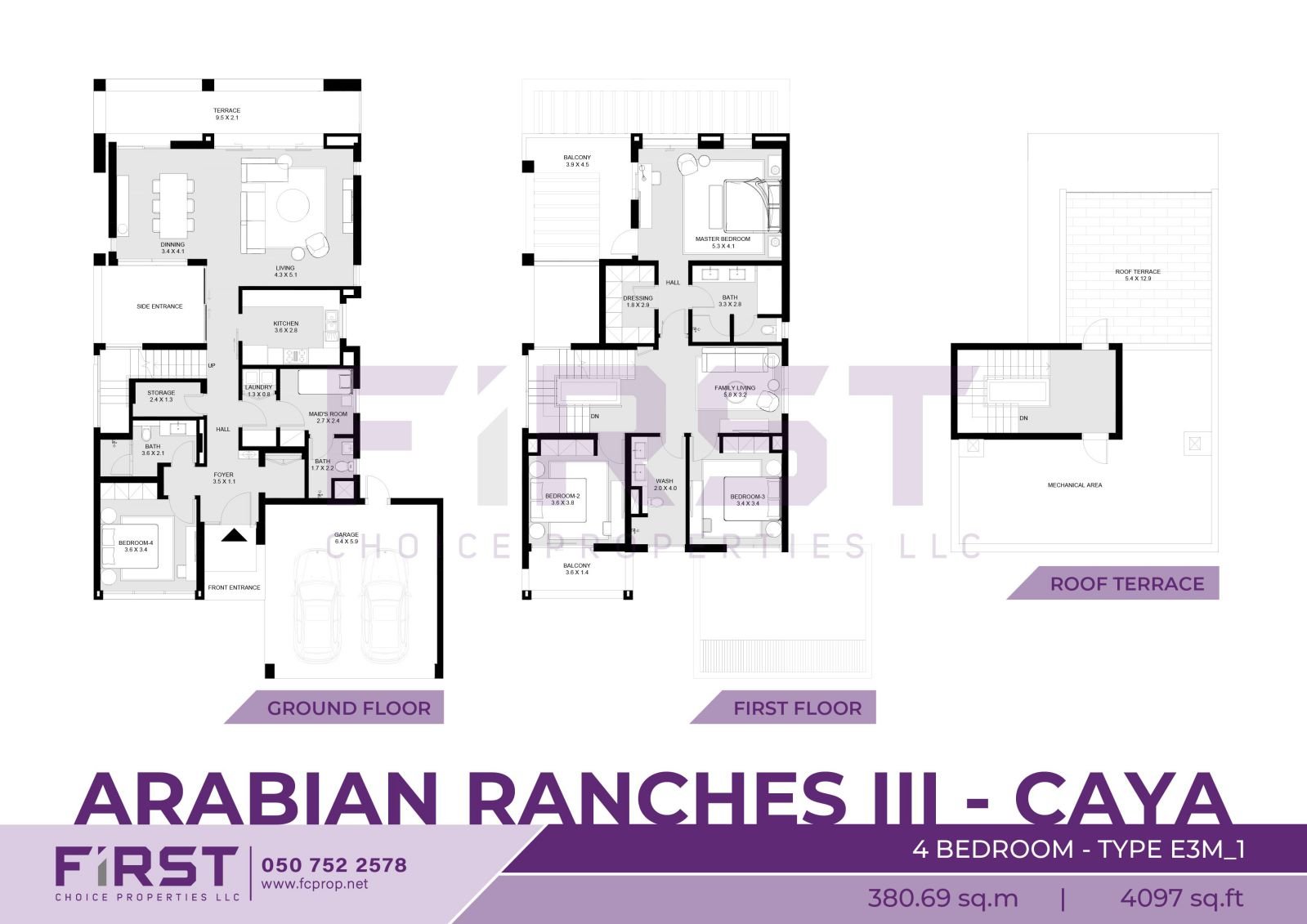 Floor Plan of 4 Bedroom  Type E3M_1 in Arabian Ranches III Caya Dubai UAE 380.69 sq.m 4097 sq.ft.jpg