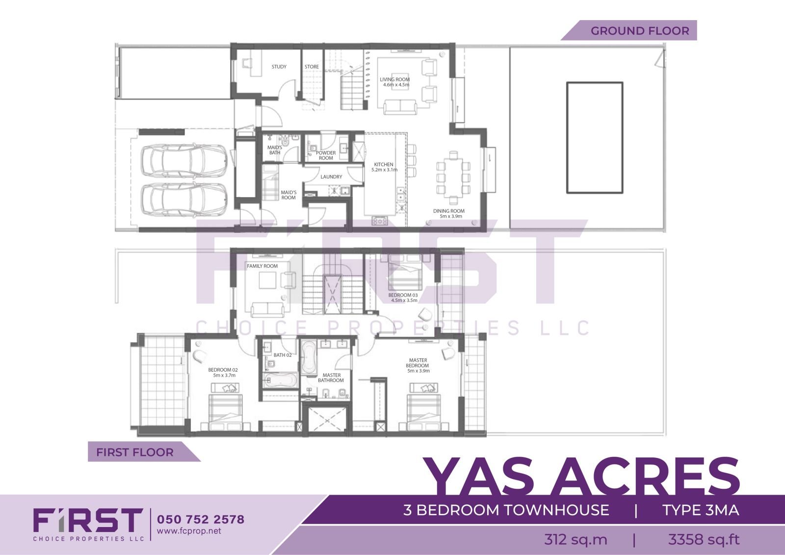 Floor Plan of 3 Bedroom Townhouse Type 3MA in Yas Acres Yas Island Abu Dhabi UAE 312 sq.m 3358 sq.ft.jpg
