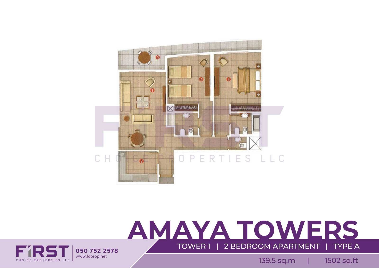 Floor Plan of 2 Bedroom Apartment Type A in Amaya Towers Shams Abu Dhabi Al Reem Island Abu Dhabi UAE 139.5 sq.m 1502 sq.ft.jpg