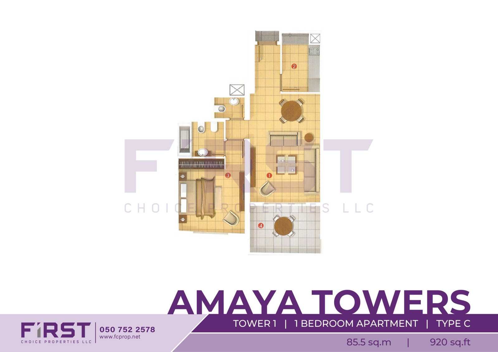 Floor Plan of 1 Bedroom Apartment Type C in Amaya Towers Shams Abu Dhabi Al Reem Island Abu Dhabi UAE 85.5 sq.m 920 sq.ft.jpg