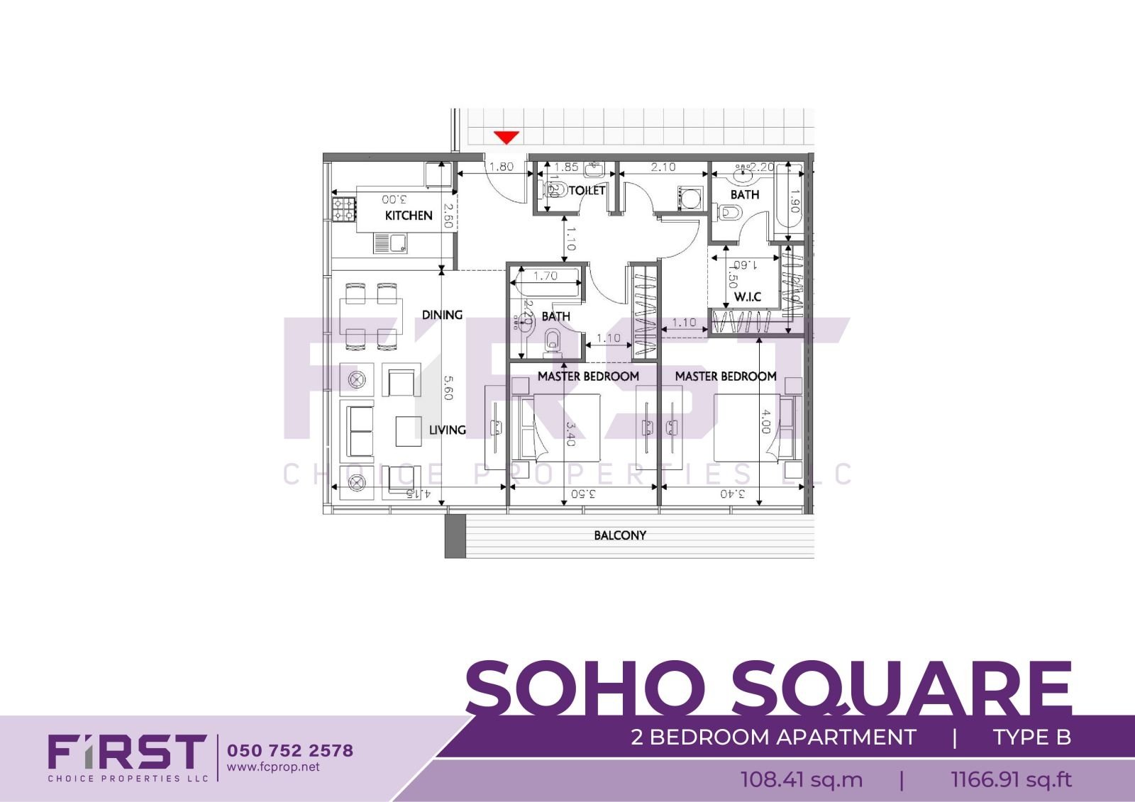 Floor Plan of 2 Bedroom Apartment Type B in Soho Square Saadiyat Island Abu Dhabi UAE 108.41 sq.m 1166.91 sq.ft .jpg
